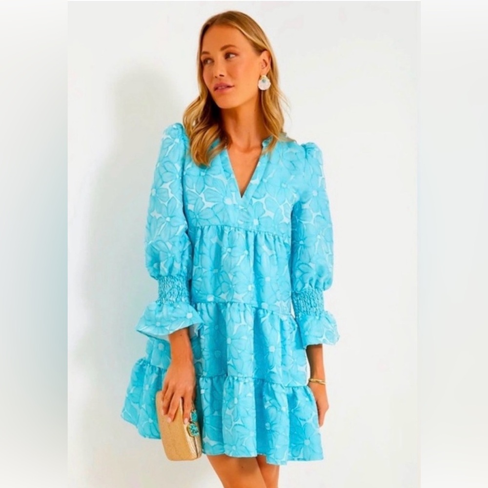 Pomander Place Aqua Blue Tiered Mini Dress